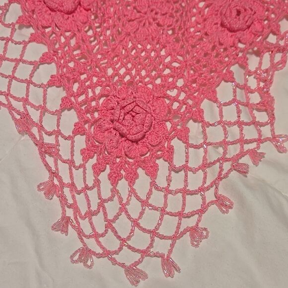 Crochet Pink Lightweight Cotton  Rose Design Shawl Wrap - Picture 4 of 14